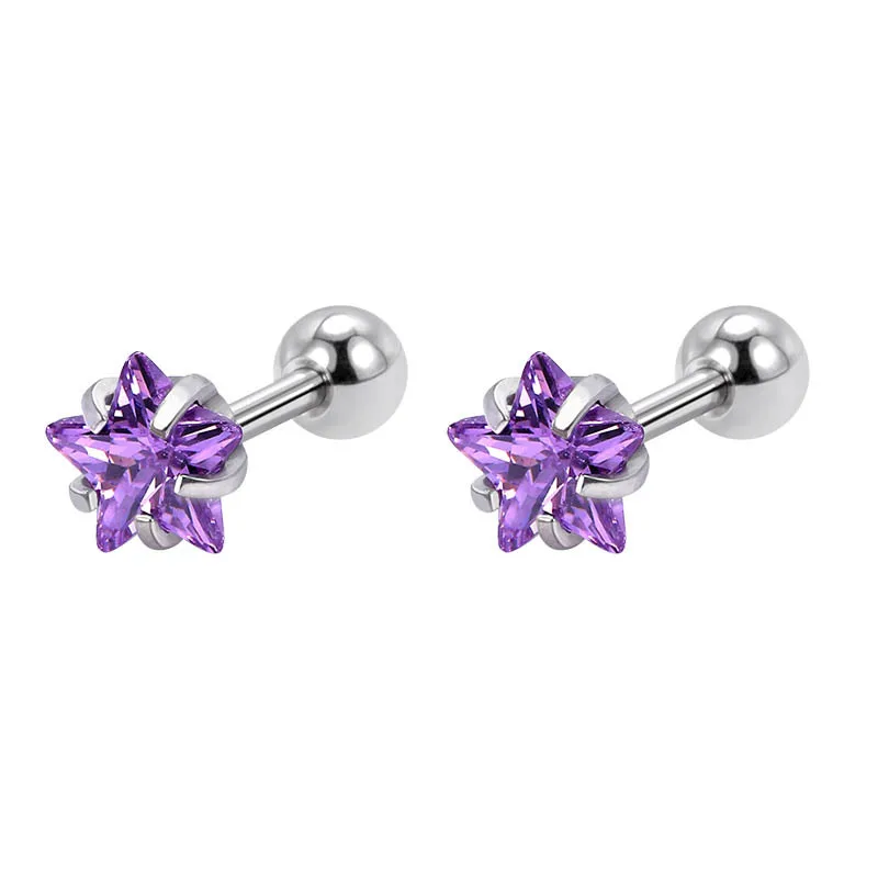 AA018075 Stainless Steel Multi color Star Cartilage Tragus Screw Back Stud Earrings Helix Ear Piercing Jewelry