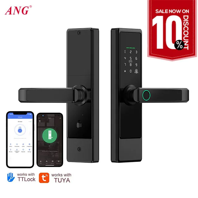 2024 Aluminum Alloy Smart Electronic Door Locks Hotel Ttlock Tuya Wifi Fingerprint Smart Door Lock