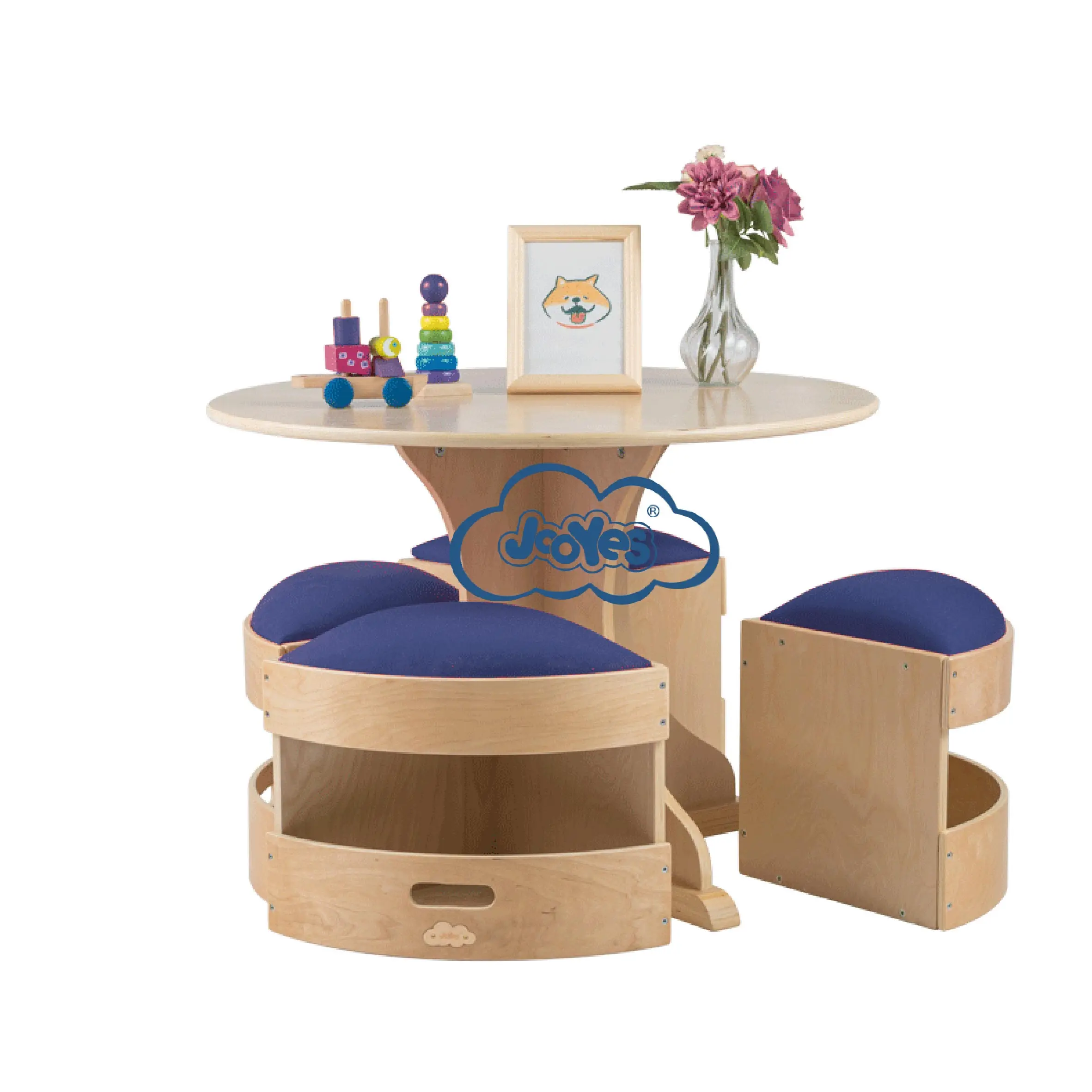 Cute design daycare center wooden kids table and chair set