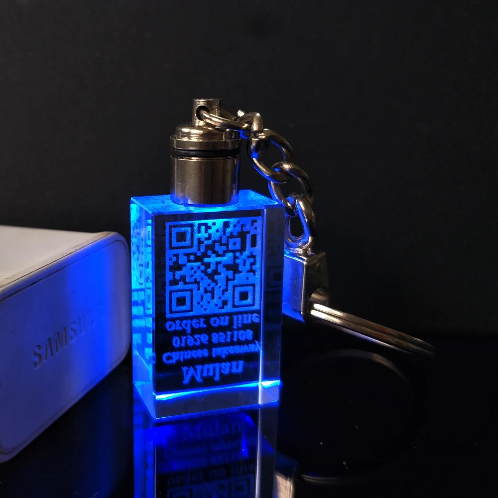 Квадратный прямоугольный брелок-держатель QR-кода с лазерной внутренней отделкой из хрустального стекла рекламный сувенир подарок