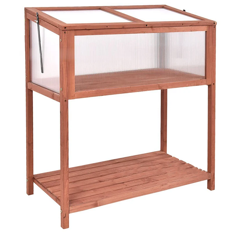 Garden Portable Wooden Cold Frame Greenhouse With Bottom Shelf