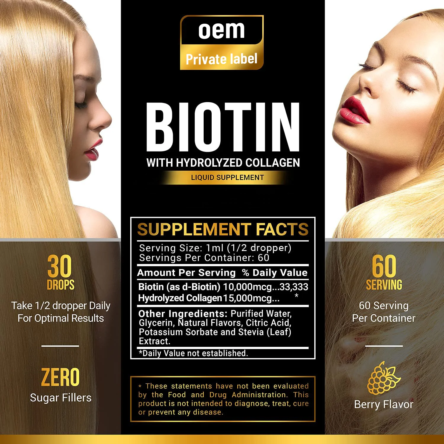 Biotin Collagen Liquid Drops Vitamin For Hair Growth,Strong Nails Glowing Skin Care Fast Hair Growth Liquid Collagen Drink OEM