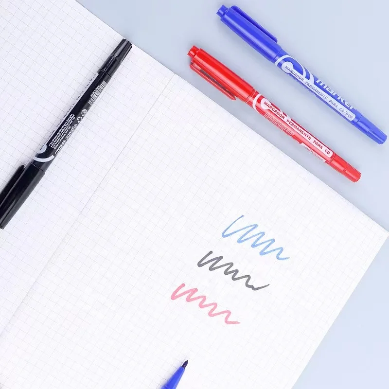 Wei Bo Tri Color Oil Based Marking Pen Double headed Waterproof Thin Head Hook Line Pen Oil Based Pen