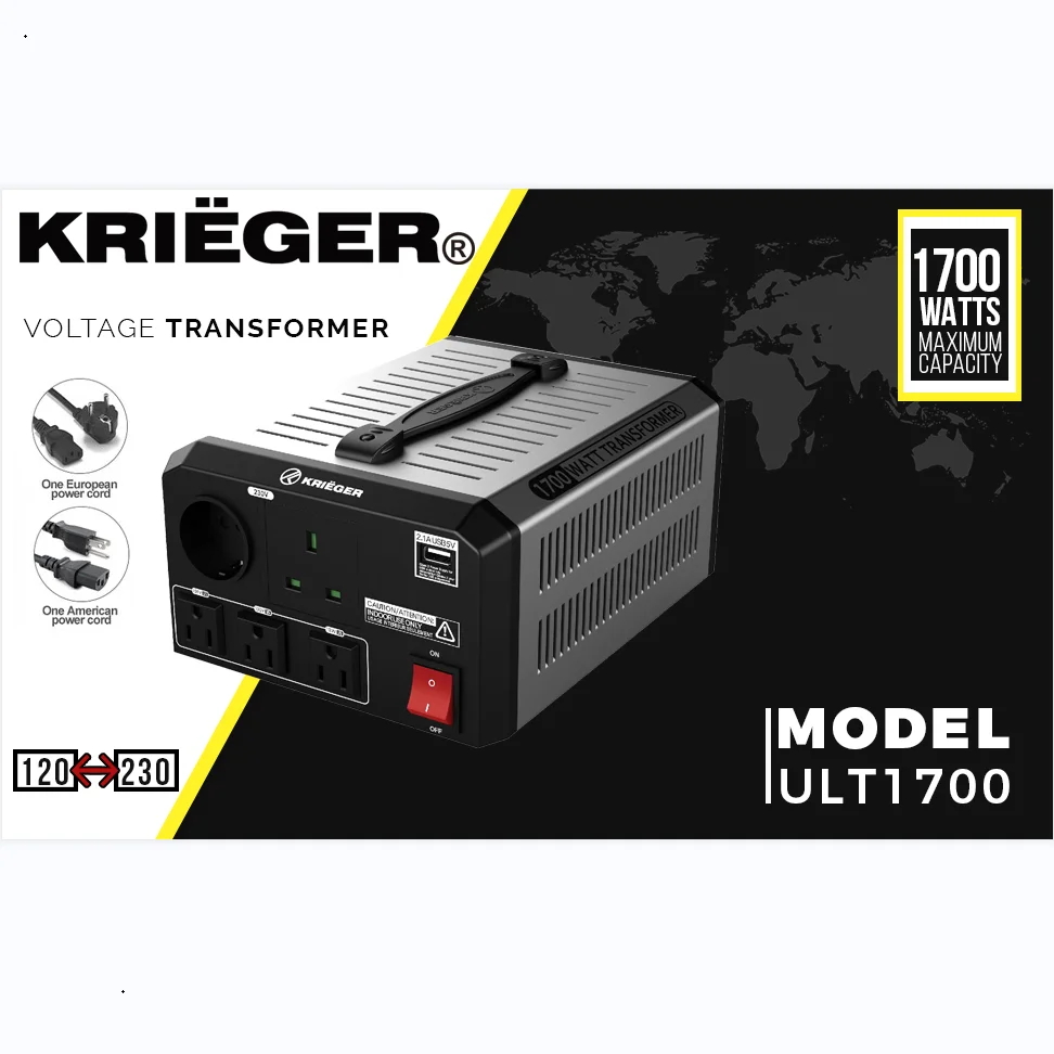 Krieger 1700 Watt Voltage Transformer 110/120V to 220/240V Step Up transformer MET Approved