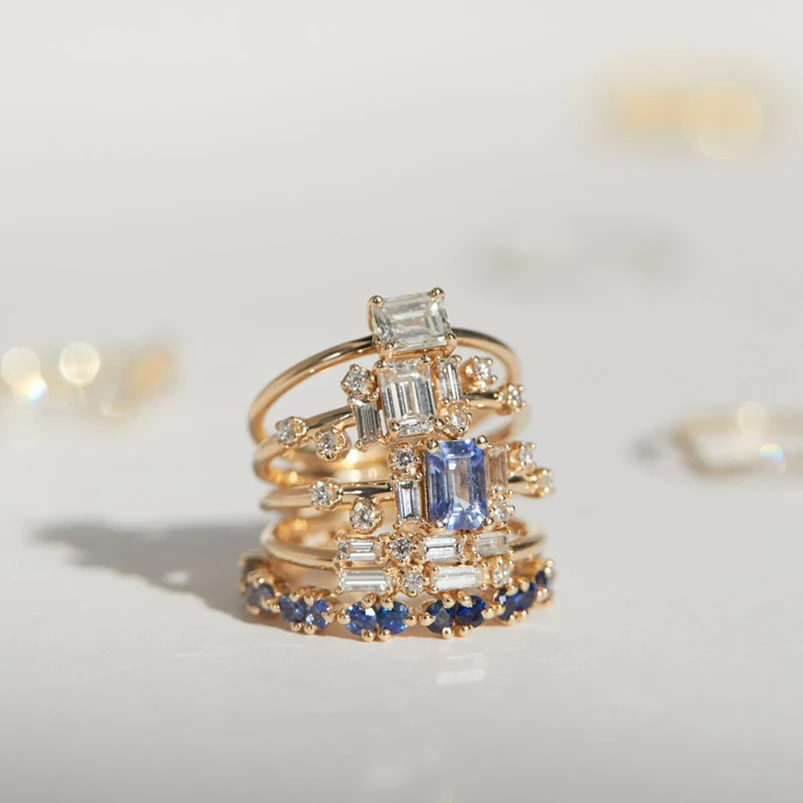 Gemnel модные ювелирные изделия из твердого стерлингового серебра 18k Позолоченные багет круглый Восстановленный бриллиант свадебное кольцо для кирпичной кладки