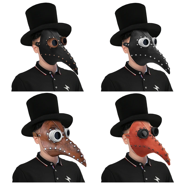Customs Logo Latex Steampunk Plague Doctor Bird Mask Cosplay Long Nose Halloween Masquerade Costume Props