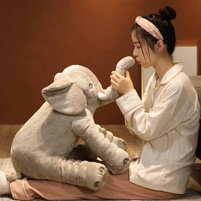 Custom Soft Lovely Gray Elephant Pillow Stuffed Animal Plush Toy Baby Sleeping Plush Big Elephant Toy
