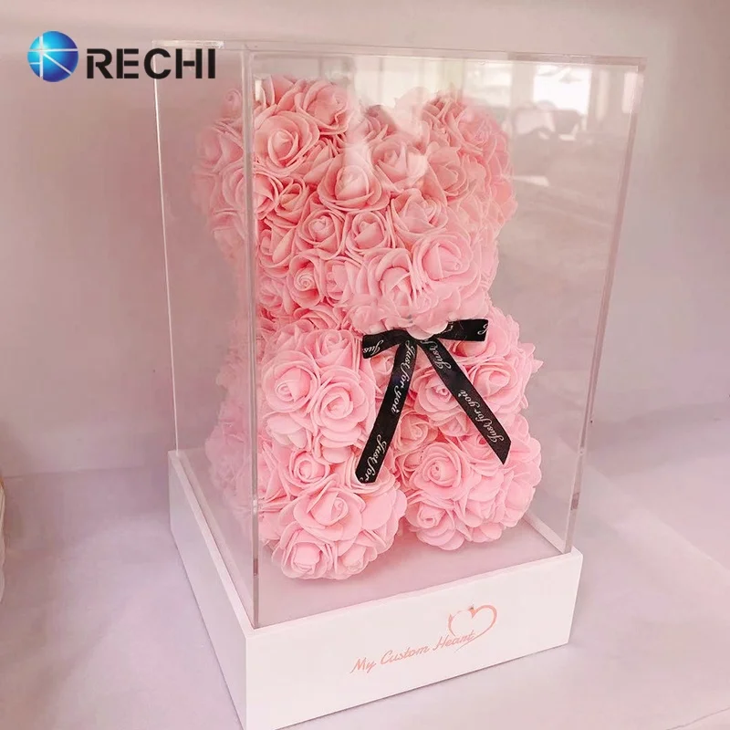 Подсвеченный акриловый Органайзер RECHI с цветком и медведем со светодиодным Perspex Lego Игрушка коллекция хранения гаражный комплект витрина