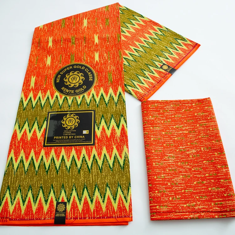 Latest Kente Gold Wax 4 Yards+2 Yards Wholesale High Quality Cotton African Ankara Wax Fabric for Women Clothes Sewing