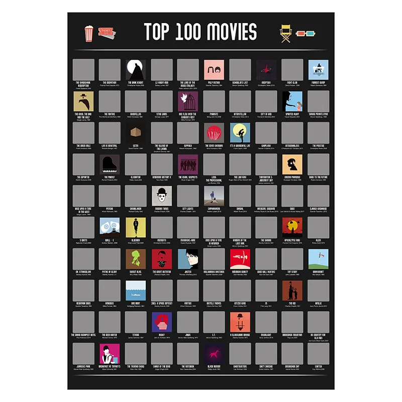 
Factory Wholesale Size 24x17 inch In Stock 100 Scratch Off Movies Poster With Tube 