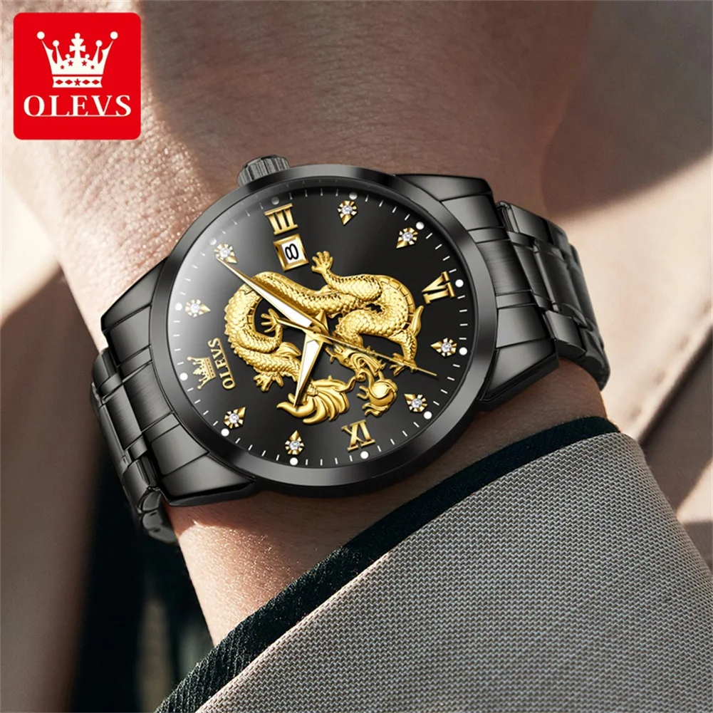 OLEVS 3619 OEM Reloj De Dragon Real 3D Custom Water Resistant Draken Horloge Gold Dragon Watch Men