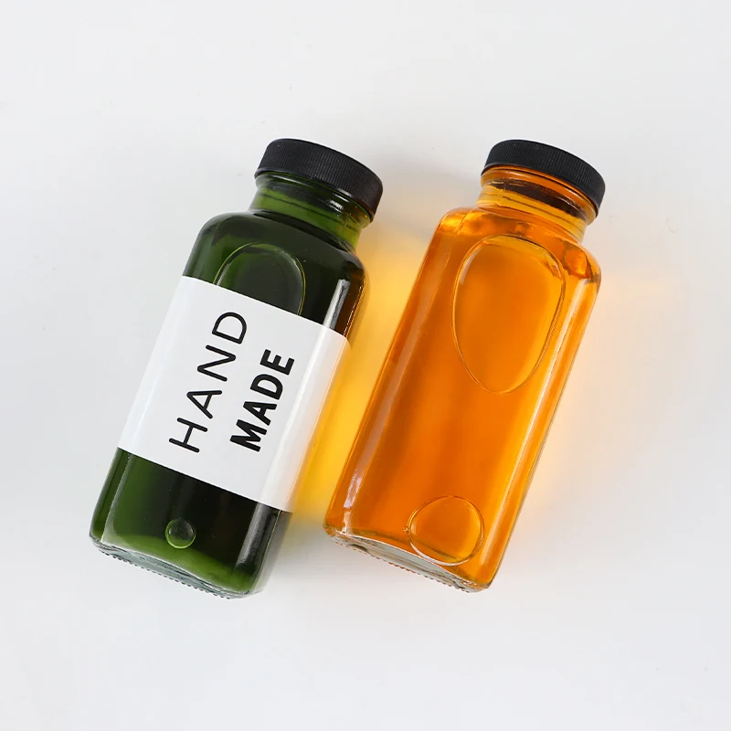 Wholesale Empty Square 500ml Milk juice tea drink Glass Bottle With Lid Screen Printing Juice Soft Drink Beverage glass bottles