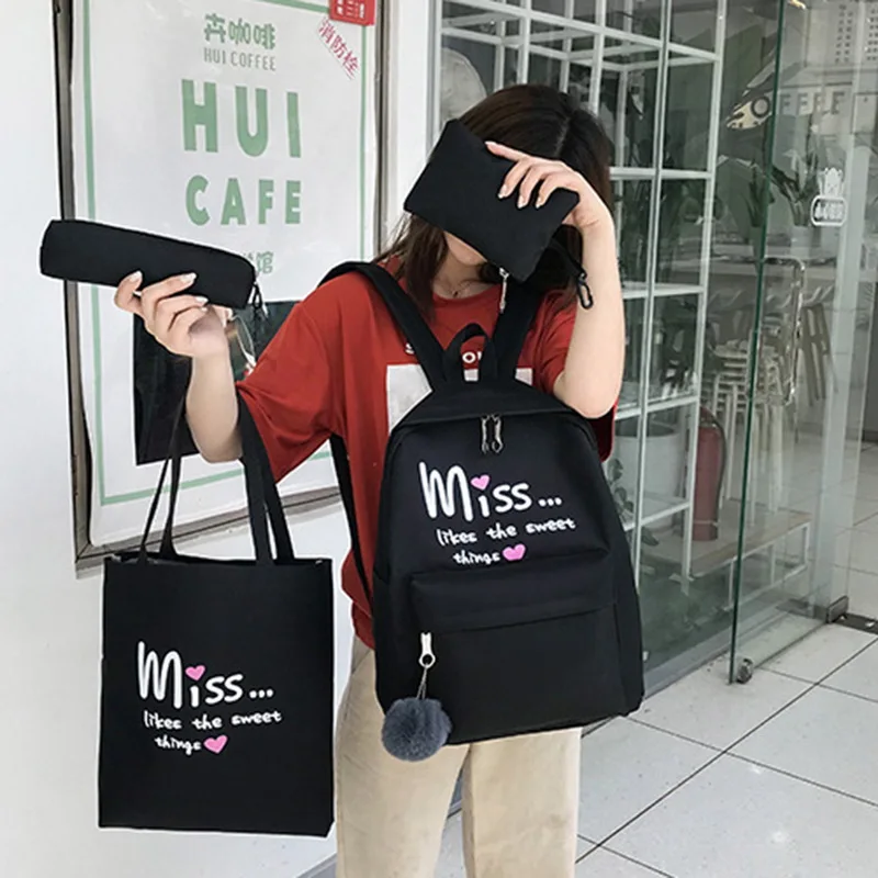 Wholesale 4Pcs/set Women School Backpacks  For Teenagers Girls Student Book Bag Boys Satchel  Shoulder Bag