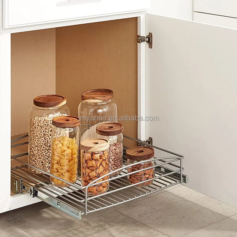 Chrome Plated Single Wire Basket Pull Out Cabinet Organizer For Under Sink Kitchen Bathroom Home