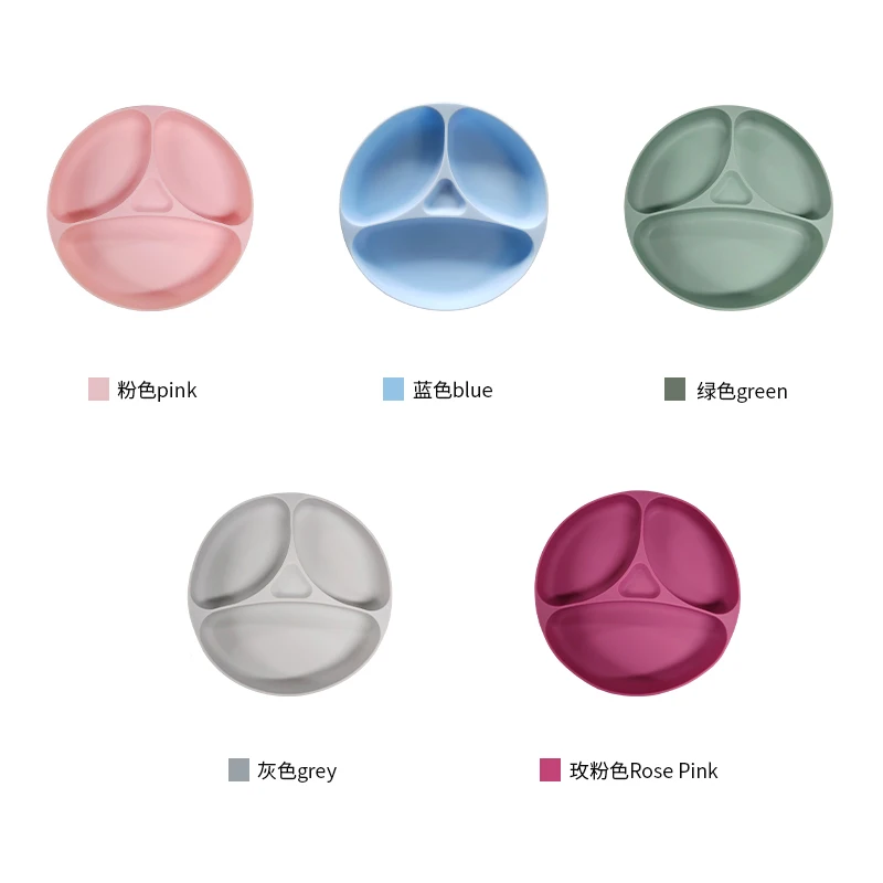 Wholesale customizable odor free and easy to clean round divider tray bib bowl spoon fork silicone baby feeding gift set