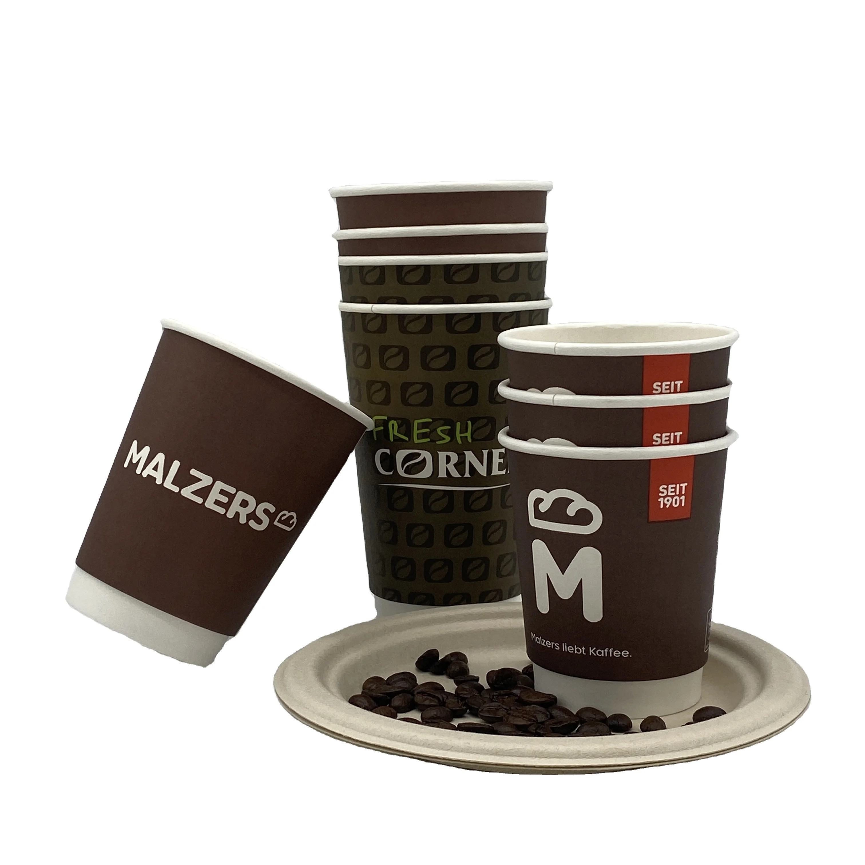 Customized print Double Wall 12 oz Paper Yogurt Drinks Beverages Take away Coffee Cup White Cardboard