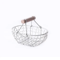Vintage Iron Wire Egg Dispenser Large Metal Fruit Container Vegetable Storage Basket Wooden Handle Kitchen Restaurant Supplies