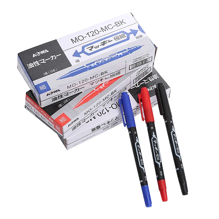 Double Headed Marking Pen Small Tick Size Head Fine Nib Oil Ink Permanent Pen Deli Black Marker Pen