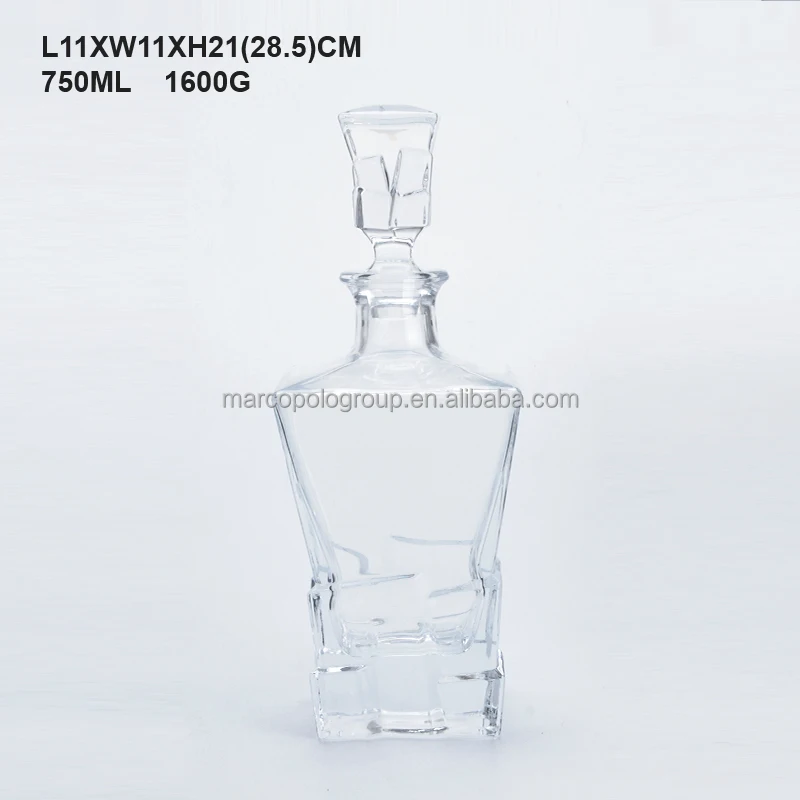 Hotsale round wide mouth glass decanter set water wine pitcher jug 700ml square glass whiskey bottle with glass stopper