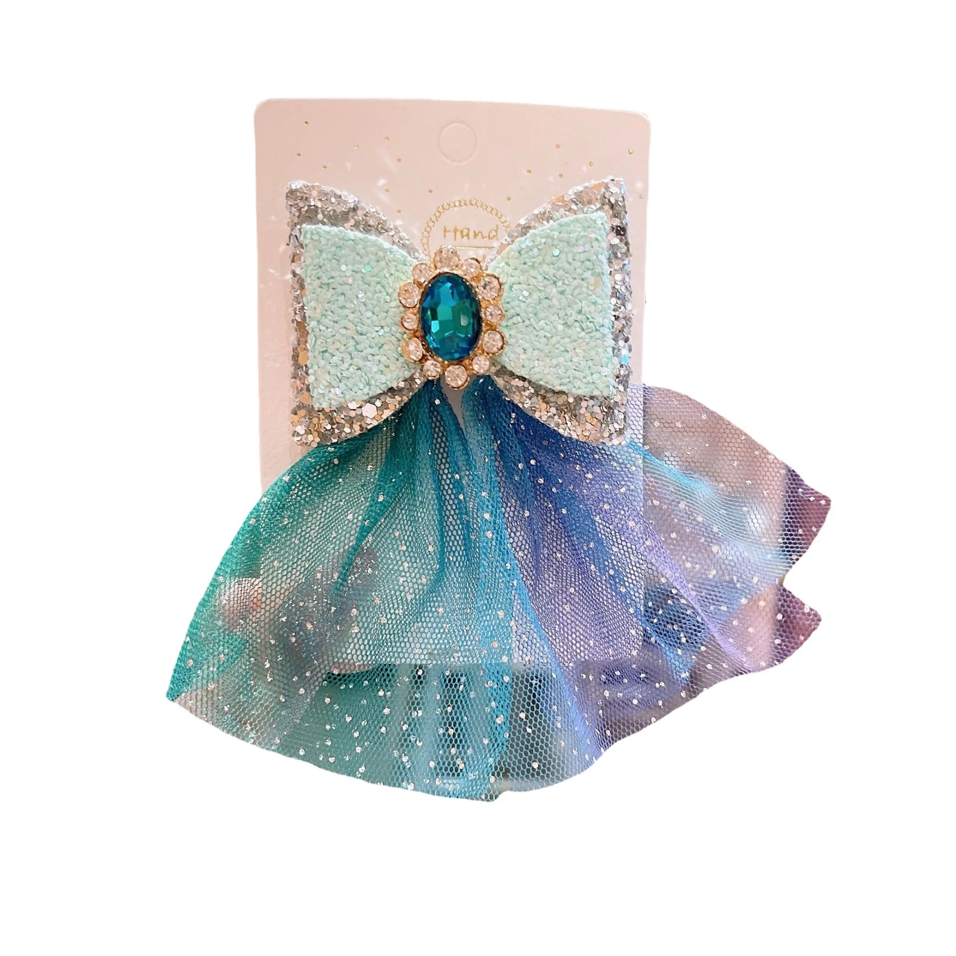 New Style Ice Princess Crown Hairpin Snowflake Bow Ribbon Hairpin Blue Crystal Girls Hairclips For Children