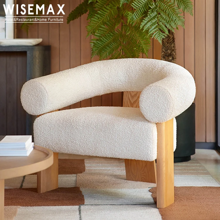 WISEMAX FURNITURE Modern high resilience sponge single sofa living room leisure chair curve backrest teddy fabric lounge chair