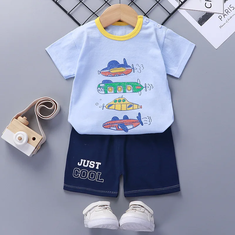 Hangzhou Poly 100% Cotton Short Sleeve Sweat Suit Sport Children 2pcs Baby Boys Clothing Sets
