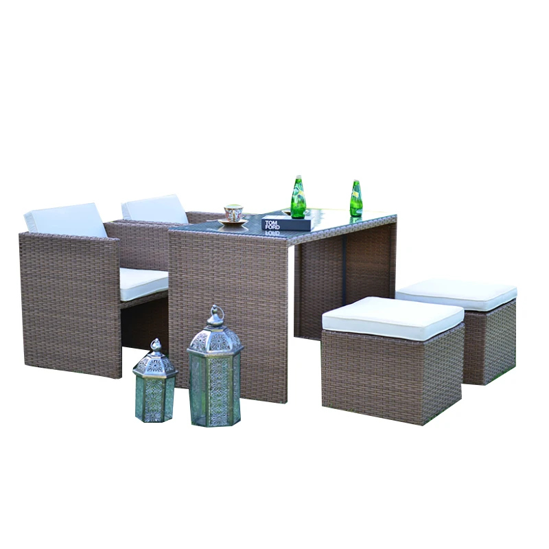 Outdoor Furniture Modern Style Rattan Cube 5pcs Sofa Set Garden Rattan Wicker Dining Sets