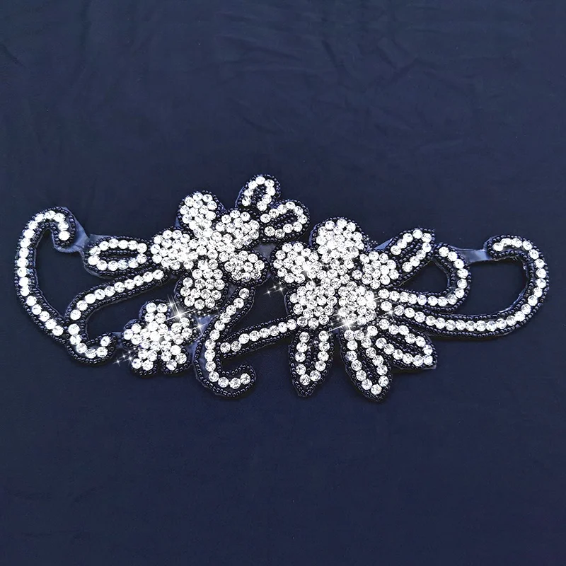 S616 gold bridal applique bodice rhinestone applique rhinestone trim crystal