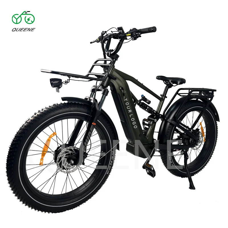 Adult High Power Dual Motor 48V 1000W Powerful Mens Mountain Full Suspension Fat Tire Ebike Electric Bicycle