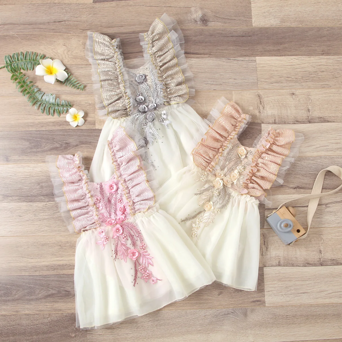 
2021 Baby Summer Clothing Infant Kids Baby Girls Solid Dress Ruffled Lace Sleeveless Sundress Casual Gown 