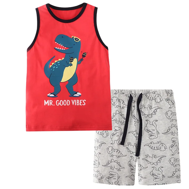 China Kids Clothing Wholesale Boys Summer New Products Cute Cartoon Sleeveless T-Shirt and Shorts Set
