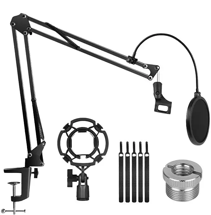 Подставка для микрофона, регулируемая подвеска, ножничная подставка с винтовым адаптером от 3/8 до 5/8 дюйма, амортизационное крепление