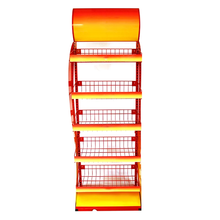 Supermarket Product Display Shelf Promotional Floor Standing Potato Chip Display Racks 5 Layer Wire Basket for Market Shops