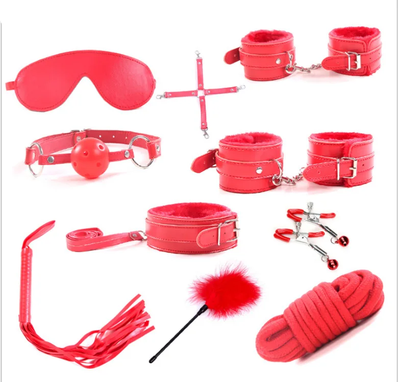 10 Pcs BDSM Slave Bondage Sex Toy PU Leather Hand Cuffs Ankle Cuffs Collar Exotic Roleplay Fetish Restraints for Couples