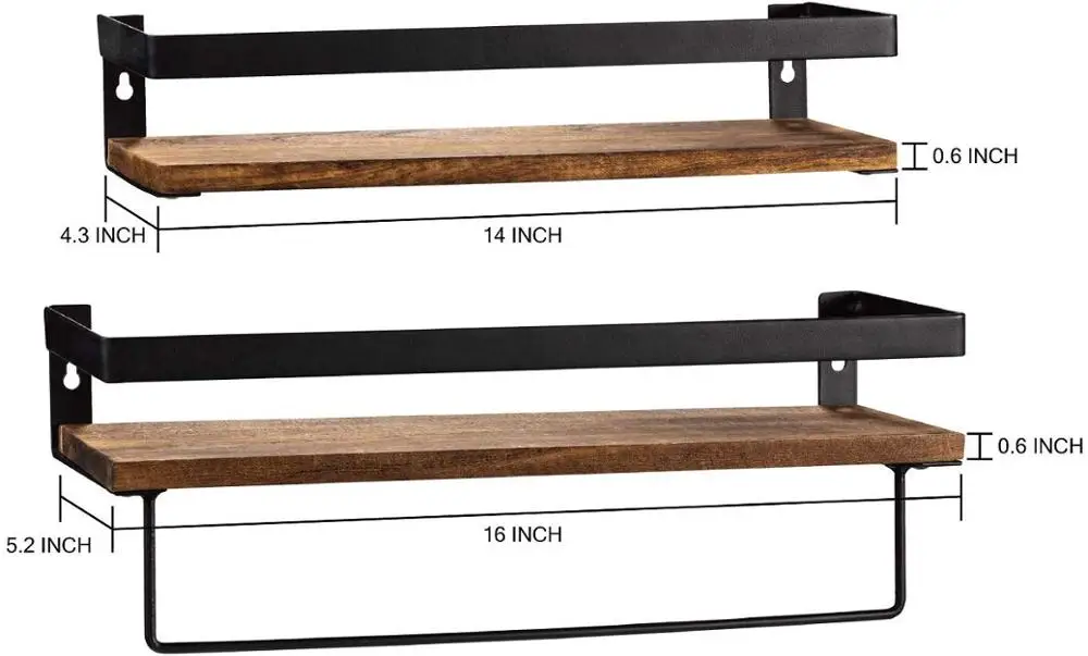 Rustic Guardrail Shelving Modern Wood Ladder Wall Shelf Home Kitchen Use 2 Tiers Iron Bracket Design Floating Shelves