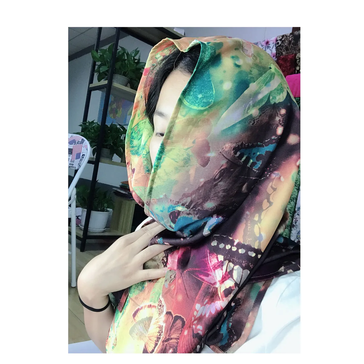 The factory outlet double side digital printing Satin chiffon fabric for scarf