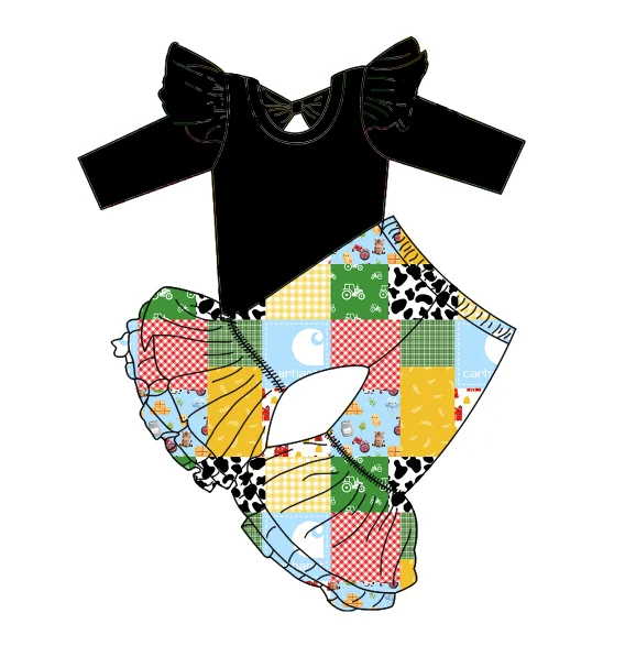 farm cow animal design baby girl leo with ruffles and legging children outfit