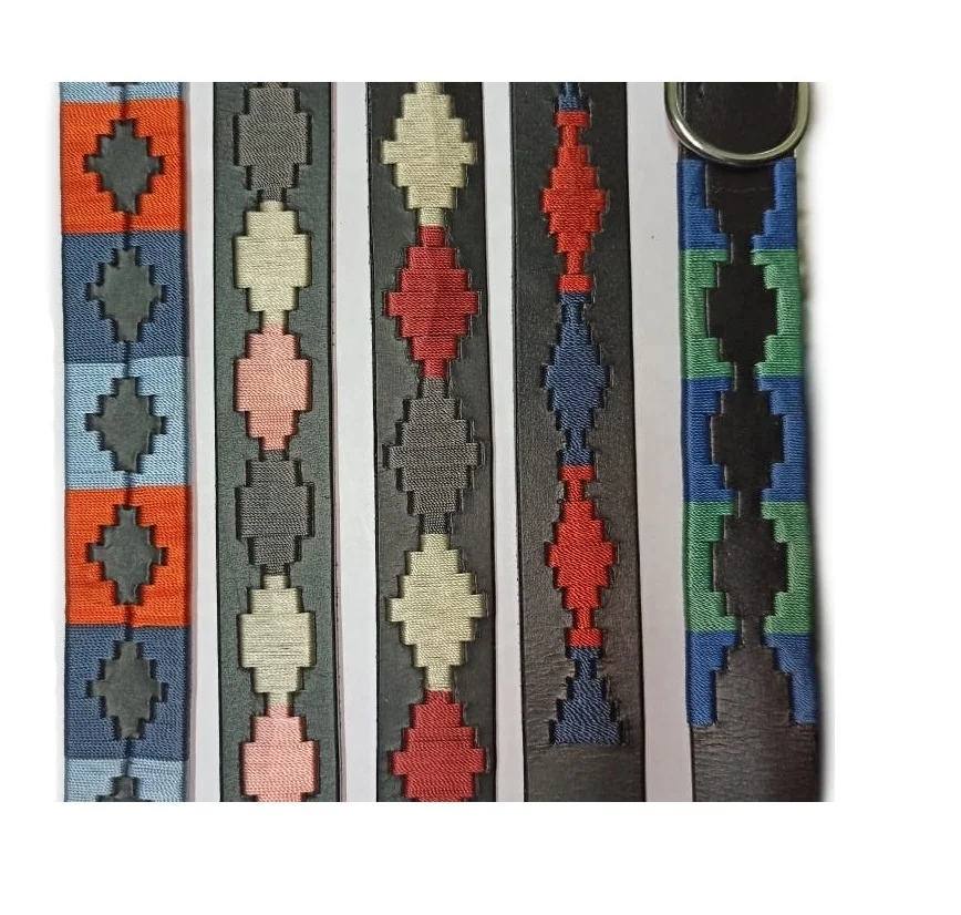 Premium Black/Brown Leather Dog Pet Collar Red + White Thread Braided Design Manufacturers