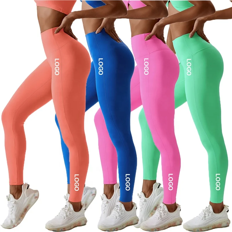 2023 New Candy Colors Women Naked Feeling V Back Workout Pants Gym Fitness Compression Tights Scrutch Butt Lifting Yoga Leggings
