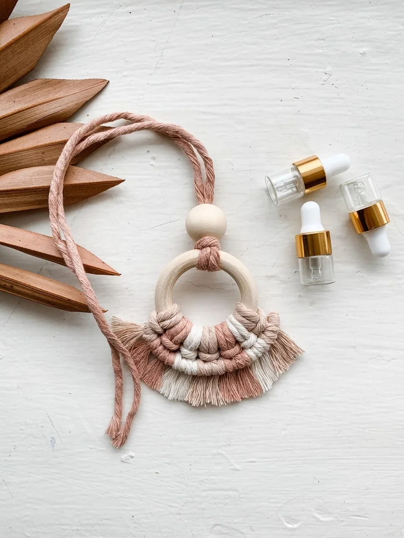 Colorful Essential Oil Diffuser Car Handmade Cotton Hanging Macrame Hanger Rear View Car