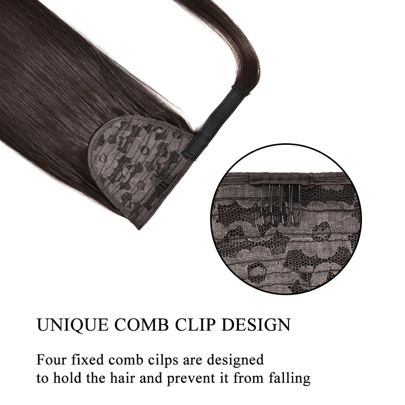 ISWEET Long Natural Black Brazilian Hair Ponytail Human Hair Extensions Wrap Around Human Hair Ponytails