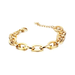 Women Jewelry Stainless Steel Plated Gold Rope Chain Oval Link Chain Bracelet Bangle