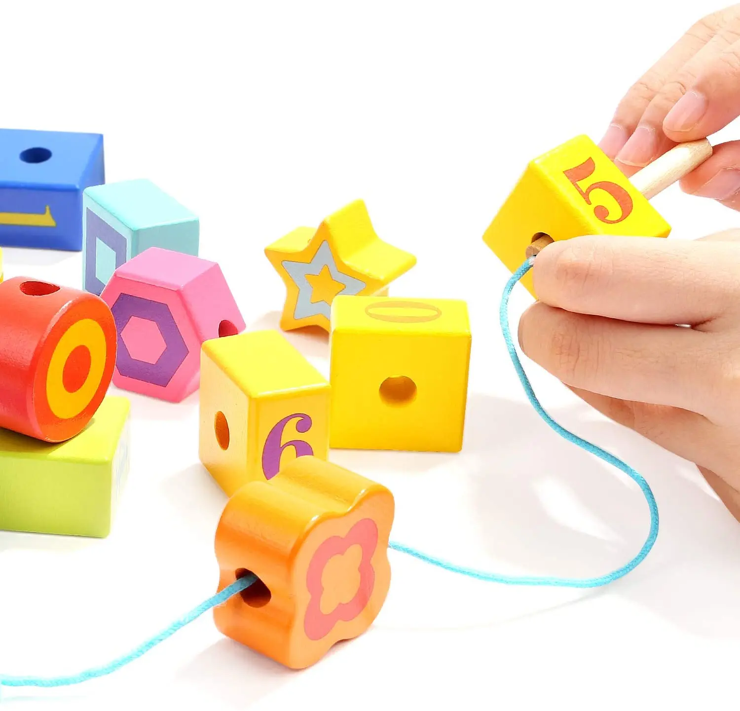 Topbright Cartoon Animals Fruit Block Wooden Toys Stringing Threading Beads Game Educational Toy for Kids