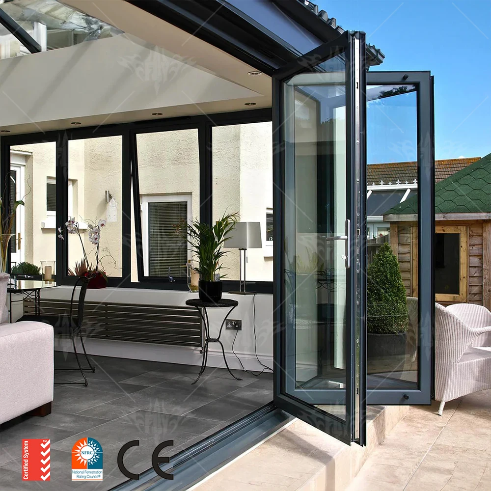 Outdoor Balcony Frameless Glass Folding Door Interior Al Bi-fold Glass Partition Wall Panoramic Indoor Sliding Accordion Door