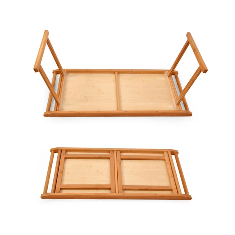 
Breakfast Foldable Bed Desk Table Tray Bamboo With Folding Legs Handle 