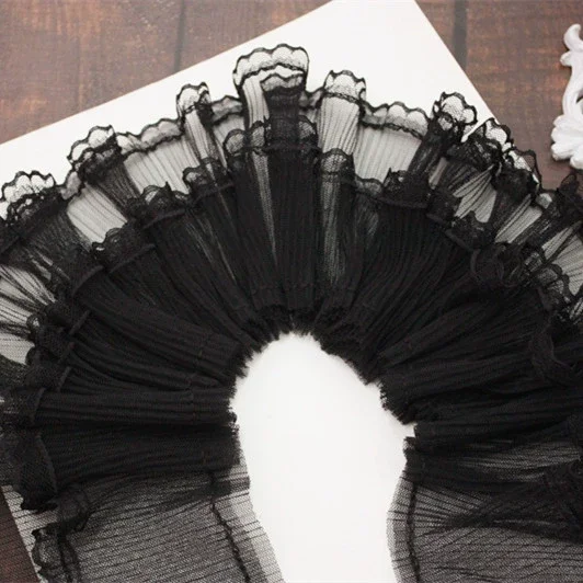Pleated Ruffled Lace for Dresses Costumes DIY Craft Sewing Single Ruffle Lace Trim, Ruffle Organza Lace Trim