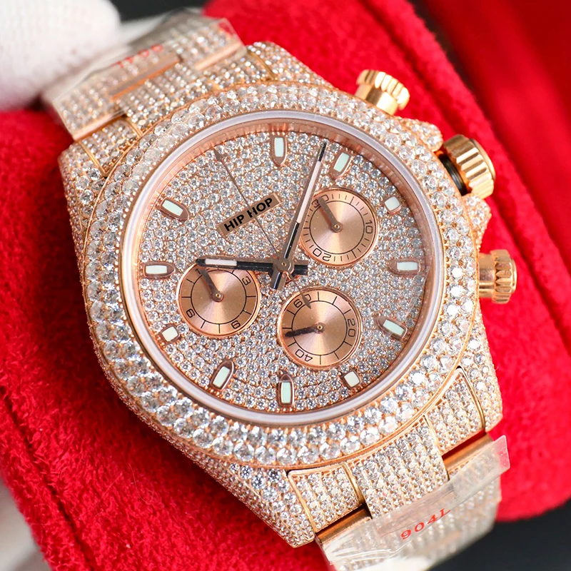 Роскошный сапфировый чехол CZ Алмазный автоматический relojes VVS moissanite 7750 механизм Хронограф механические часы для мужчин