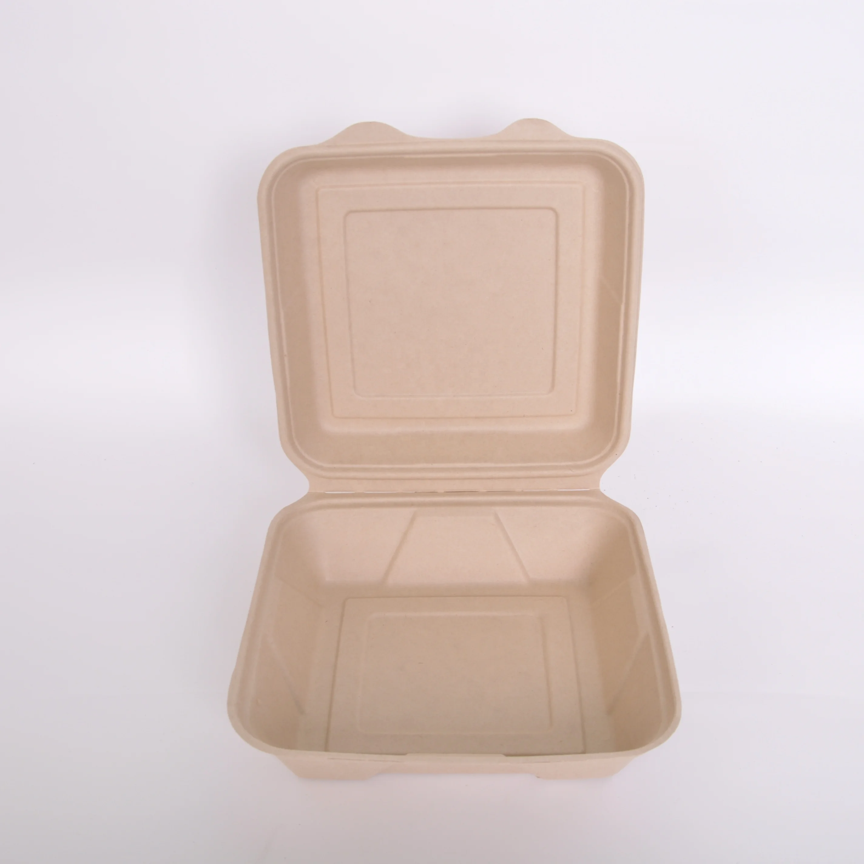 Biodegradable bagasse food containers paper pulp clamshell square cutlery takeout food boxes