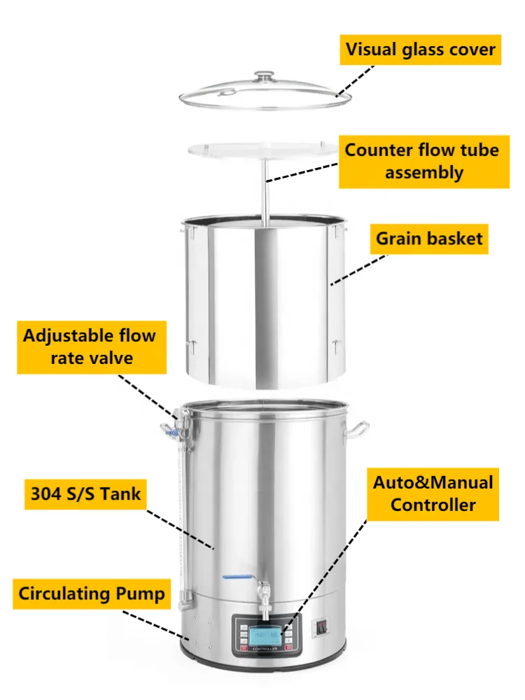 40 Liters Auto All In One Beer Brewery Microbrewery Brewing Equipment/ Craft Beer Machine/ Homebrew Kettle