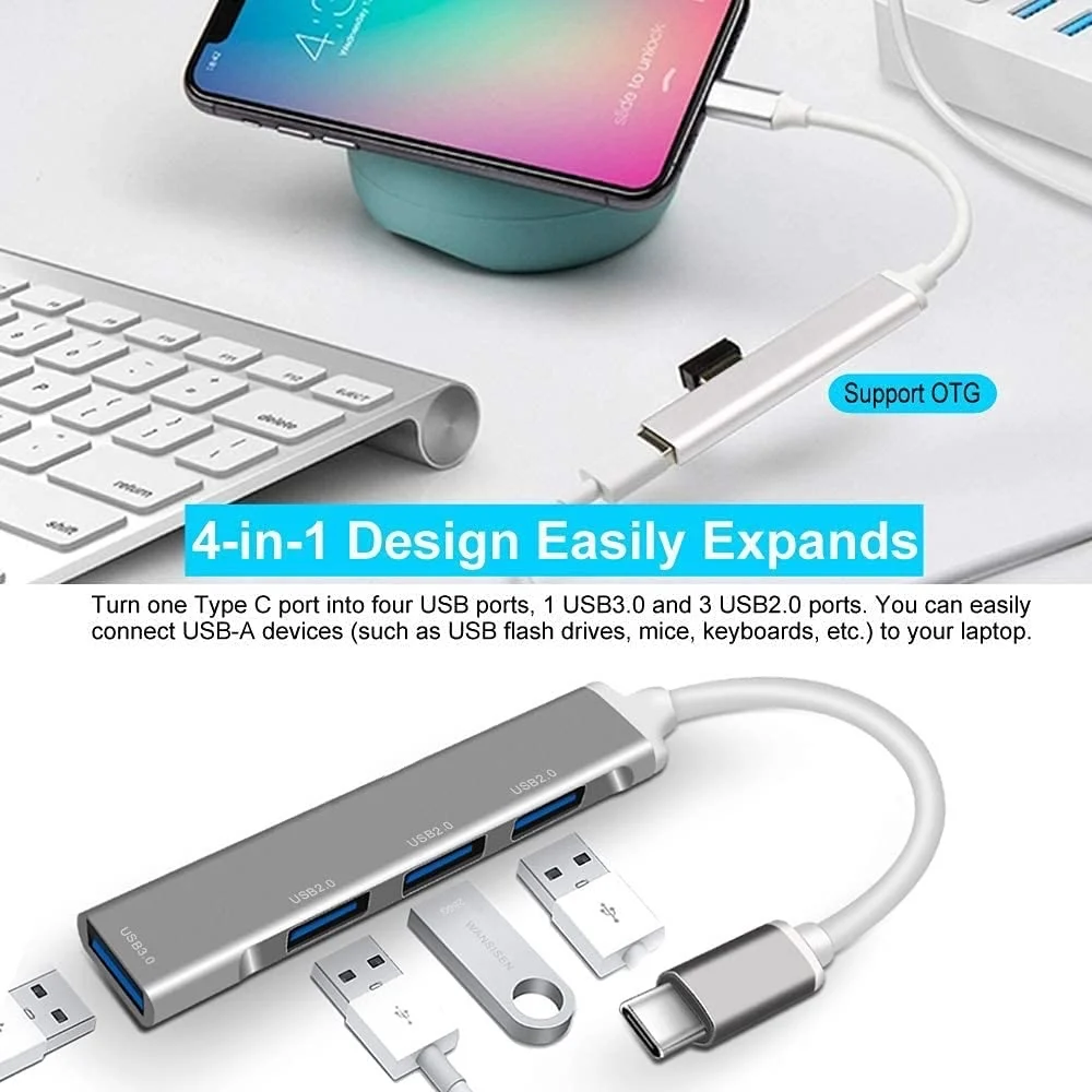 USB C HUB 3.0 2.0 Type C 3.1 Multi 4 Port Splitter usb c hub 4 port For Xiaomi Macbook Pro Air Pc Computer Notebook Laptops